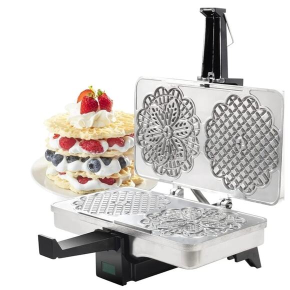 Pizzelle Maker- Nonstick Electric Baker Press Makes Two 5-Inch Cookies at Once - Picture 6 of 11